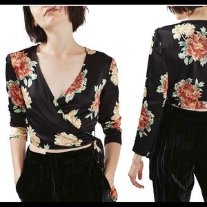 Topshop floral Sophia floral satin wrap top size 2